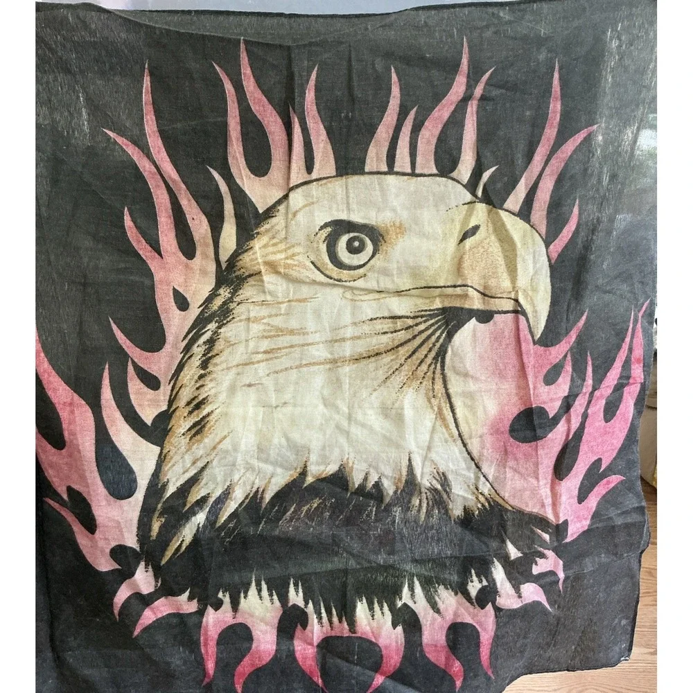 EAGLE & FLAME PRINT BLACK, RED, LIGHT BROWN‎ IN COTTON AND POLYESTER  BANDANA.